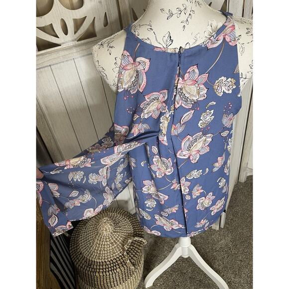 St Tropez West Top Women’s Blue Pink Tank Blouse Floral Flowy Top Size Medium - Picture 4 of 7